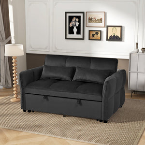 English Elm 3-in-1 Convertible Pull Out Sofa Bed Velvet Upholstered Recliner for Small Spaces Black W2941P370580