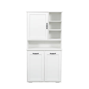 English Elm Laundry Cabinet with Tilt-Out Hampers, Adjustable Shelves, Freestanding White Storage Organizer W331S00168