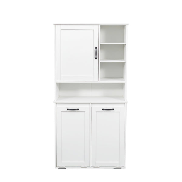 English Elm Laundry Cabinet with Tilt-Out Hampers, Adjustable Shelves, Freestanding White Storage Organizer W331S00168