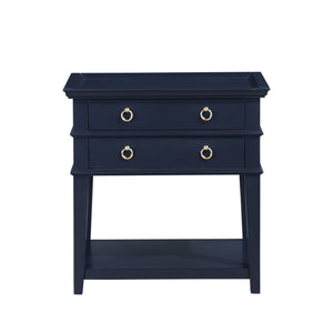 English Elm Carmona Midnight Blue Tray Top Nightstand with Two Drawers, Open Shelf, Brushed Gold Ring Pulls Dark Blue B050P376935