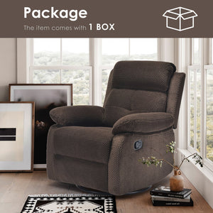 English Elm Small Rocker Swivel Recliner Chair with 360° Swivel, 30° Rocking and Adjustable 90–150° Recline Comfortability Chocolate T3623P380414