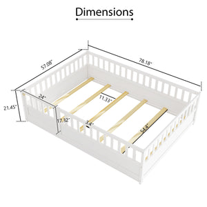 English Elm Full Size Montessori Floor Bed With High Security Barrier & Child-Friendly Door - Safe & Cozy Design W1858P164943