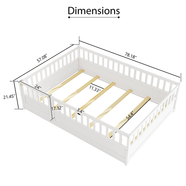 English Elm Full Size Montessori Floor Bed With High Security Barrier & Child-Friendly Door - Safe & Cozy Design W1858P164943