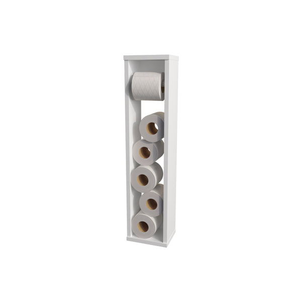 English Elm Supai Compact Vertical Toilet Paper Stand in Melamine for Small Bathrooms — Slim Freestanding Storage White 29.1 L x 7.1 W x 3.1 H B128P237158
