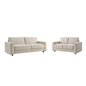 English Elm Modern Minimalist Corduroy Sectional Sofa Set - Soft Beige Fabric With Black Legs For Stylish Comfort B347S00006