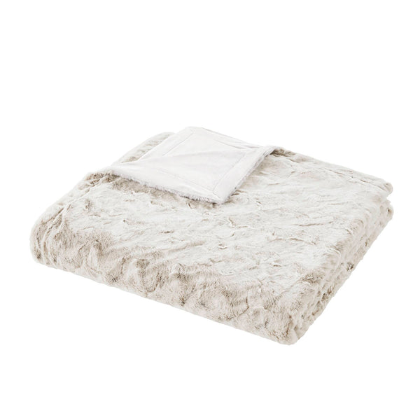 JLA Home Madison Park - Faux ultra-soft reversible faux fur blanket with mink reverse, OEKO-TEX certified cozy luxury Grey MP51-8533