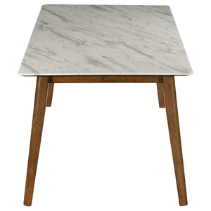 English Elm Tiburon White Faux Marble Dining Table with Spacious 63" Top, Durable HPL Surface & Timeless Style B062P331050