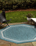 Unique Loom Outdoor Border Soft Border Machine Made Border Rug Teal, Ivory/Gray 7' 10" x 7' 10"