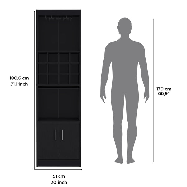 English Elm Pisek Elegant 5-Tier Bar Cabinet with 12 Bottle Cubbies & 5 Shelves — Tall Freestanding Wine Storage45 Black 42.1 L x 18.5 W x 9.44 H B097P199747
