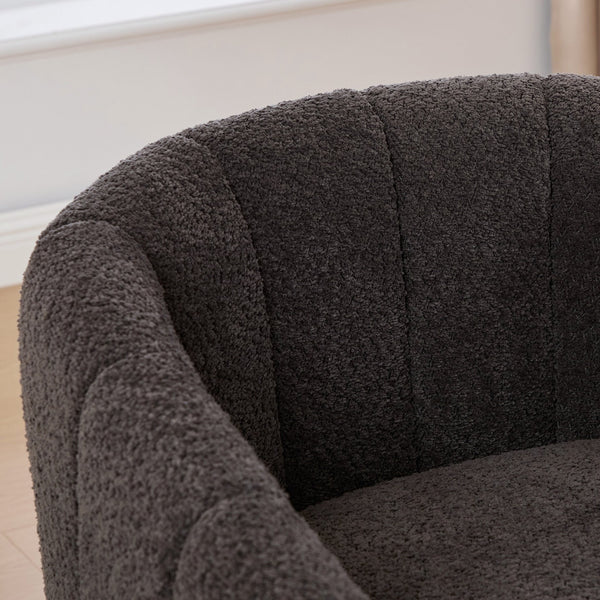 English Elm 31.89 Inch Chenille Tufted Swivel Barrel Armchair Pumpkin Sculpted Design for Living Rooms Charcoal W3098P397228