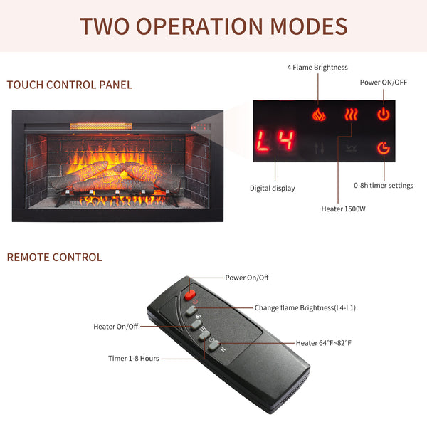 English Elm 36 Inch Infrared Quartz Fireplace Insert with Trim Kit 3d Ember Bed Touch Control W1769P405042