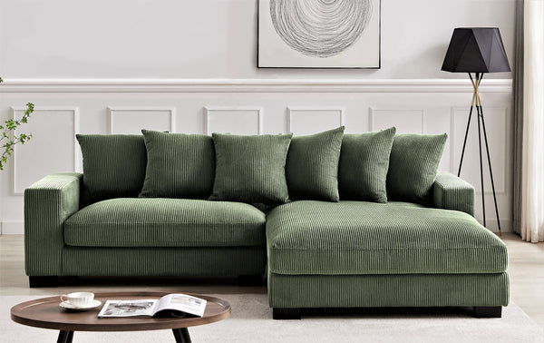 English Elm Luxe Oversized L-Shaped Sectional Sofa With Chaise, Dark Green Corduroy Upholstery, Modern Design B2735S00002