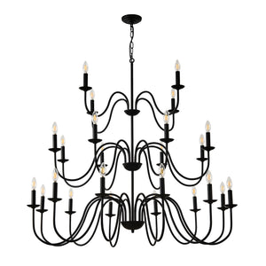 English Elm Farmhouse 24 Light Black Metal Chandelier for High Ceiling Dining and Living Rooms W5008P391535