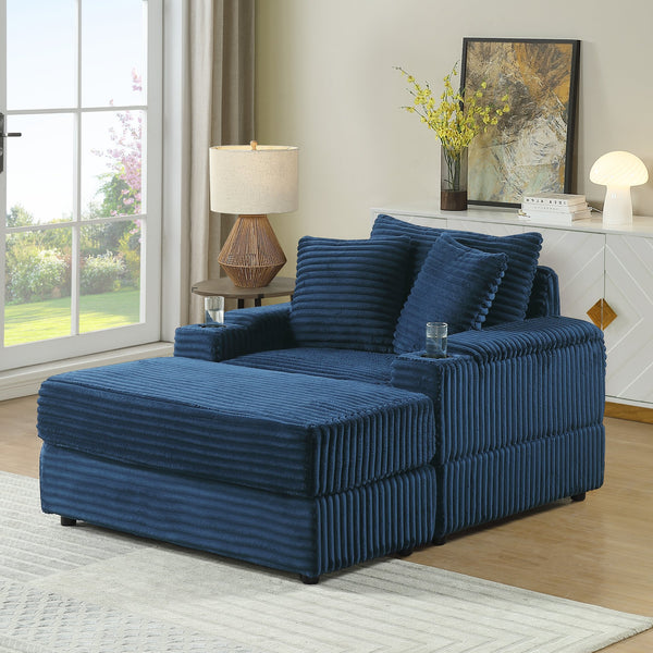 English Elm sofa Oversized Corduroy Deep-Seat Chaise with Ottoman and Lumbar Support — Plush, Sturdy Comfort Blue W1420S00013