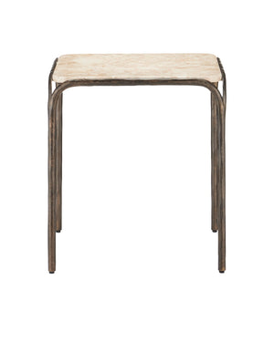 Currey & Company Crema Side Table: Industrial Elegance With Hand-forged Bronze Frame And Stunning Crema Marble Top Natural Marble ,Iron 4000-0221-currey-company