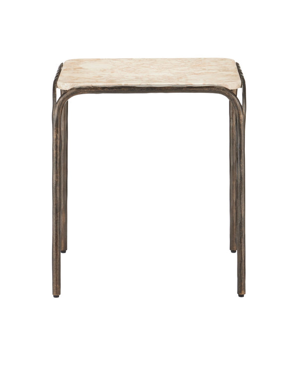 Currey & Company Crema Side Table: Industrial Elegance With Hand-forged Bronze Frame And Stunning Crema Marble Top Natural Marble ,Iron 4000-0221-currey-company