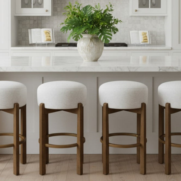 English Elm Christopher Knight Home® - Vera Set Of 2 Wooden Barstools With Ivory Upholstery & Dark Walnut Finish For Stylish Comfort N775P333869D