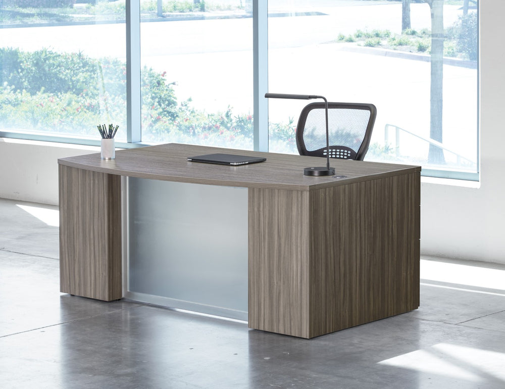 OSP Home Furnishings Napa Bow Front Executive Desk with Modesty Panel for Professional Office Workspaces NAPURB-TYP201G