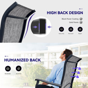 English Elm Swivel Textilene Patio Dining Chairs Set of 2 – Breathable Outdoor Porch Deck Chairs with 360° Rocking Black+ Gray W213P271500