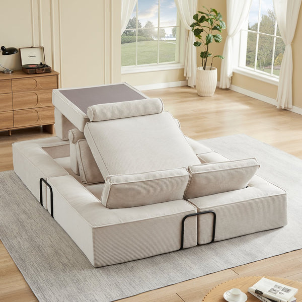 English Elm Large Modular Corduroy Sectional Sofa Configurable Seating for Family Living Rooms Khaki W3396S00057