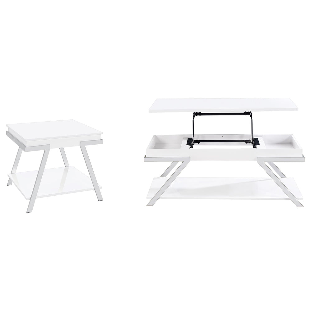 English Elm Nuberg Driftwood Gray Living Room Coffee and End Table Set with Storage Shelves B062S01592