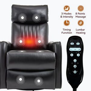 English Elm Blue Fabric Swivel Rocker Recliner with Massage Heat Nodes for Living Room Comfort Black Pu W1803P321812