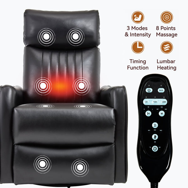 English Elm Blue Fabric Swivel Rocker Recliner with Massage Heat Nodes for Living Room Comfort Black Pu W1803P321812