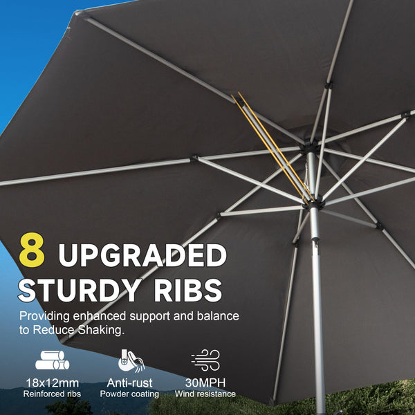 English Elm 9FT Patio Umbrella with Crank & Tilt, 180G UV‑Resistant Waterproof Canopy, Wind‑Vent, 8 Ribs Gray W1859P195948