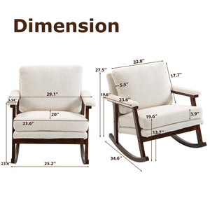 English Elm Mid Century Modern Rocking Chair Solid Wood Frame Upholstered Seat with Lumbar Cushion Antique White W2530P418996