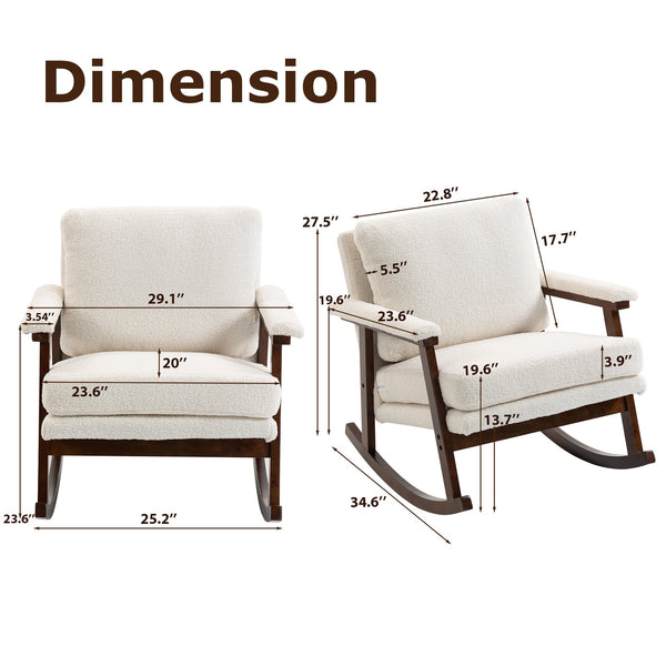 English Elm Mid Century Modern Rocking Chair Solid Wood Frame Upholstered Seat with Lumbar Cushion Antique White W2530P418996