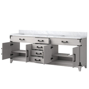 English Elm White Oak Double Bath Vanity 84" With Elegant Carrara Marble Top, Soft-Close Drawers & Storage B2731P259983-GIGA