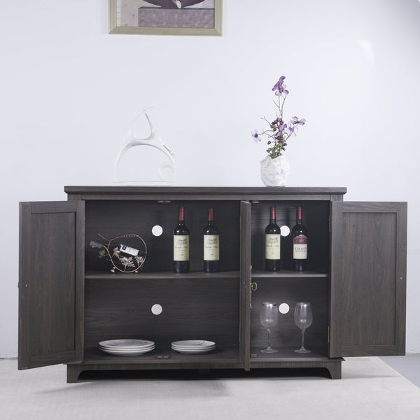English Elm 49.33" Mirrored Lattice Buffet Cabinet with Adjustable Shelves Vintage Wood Grain Sideboard Dark Brown W2899P372741