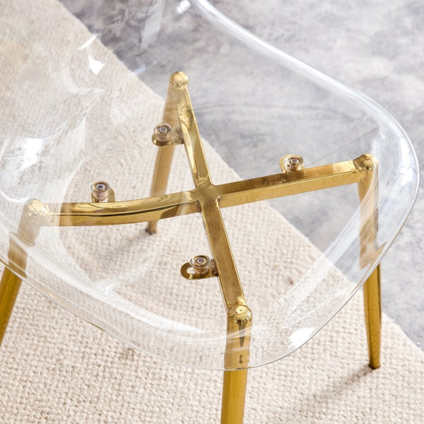 English Elm Table Modern 5-Piece Set: Circular Tempered Glass Dining Table With 4 Transparent Chairs & Gold Legs W1151S02864-GIGA