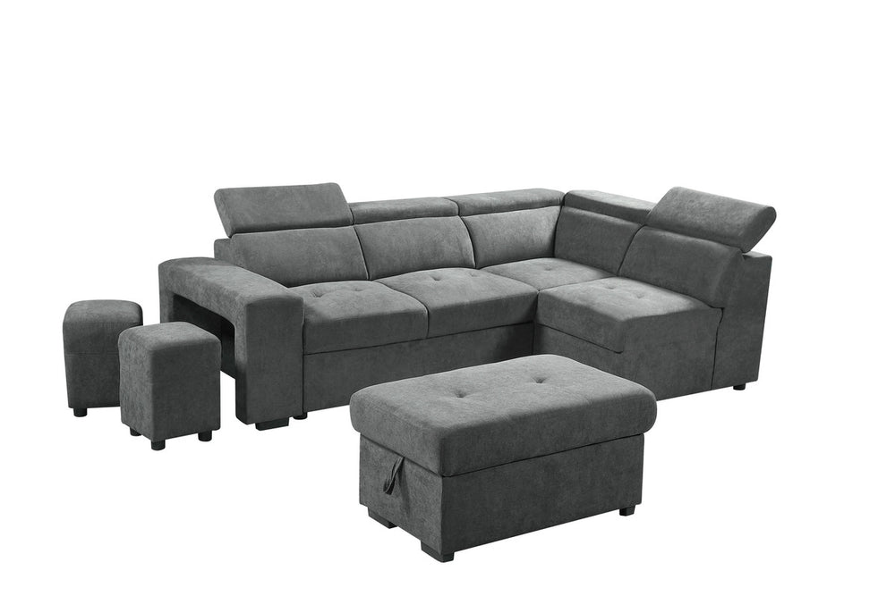 English Elm Remy Woven Fabric Sleeper Sectional with Pull-out Bed Storage Ottoman and Stools B2749S00185