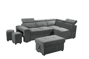 English Elm Remy Woven Fabric Sleeper Sectional with Pull-out Bed Storage Ottoman and Stools B2749S00185