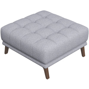 English Elm Addison Button Tufted Linen Square Ottoman with Tapered Wood Legs for Living Room B183P231209