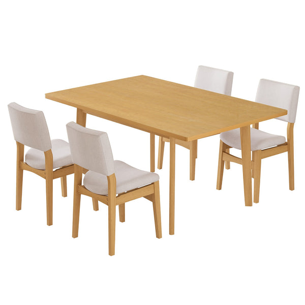 English Elm 5-piece Rectangular Rubberwood Dining Set with Linen Upholstered Chairs for Modern Kitchens Natural N752S400018N