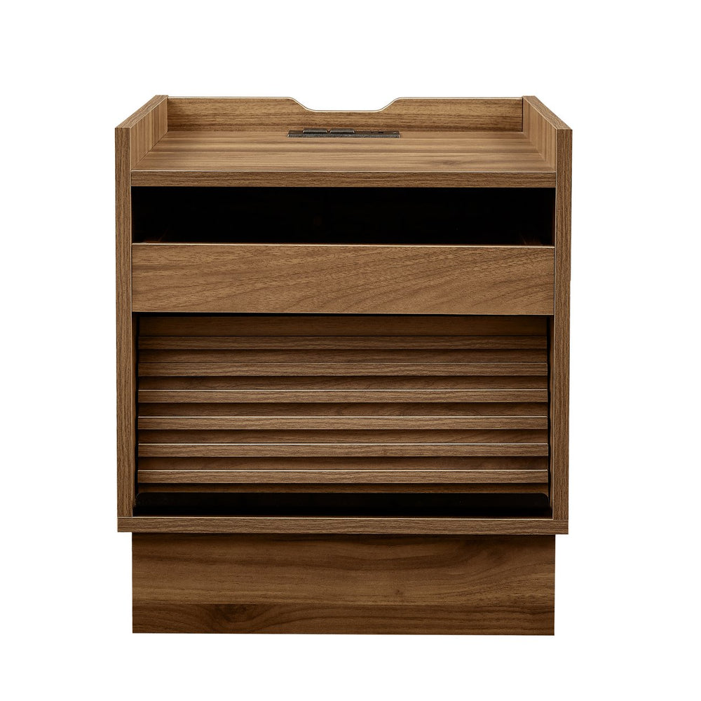 English Elm Christopher Knight Home® - Mid Mid Century Modern Nightstand with USB Charging Station, LED App-Control Lights, 2 Drawers, Sleek Design Brown 22.24 L x 18.7 W x 7.09 H N761P255453Z