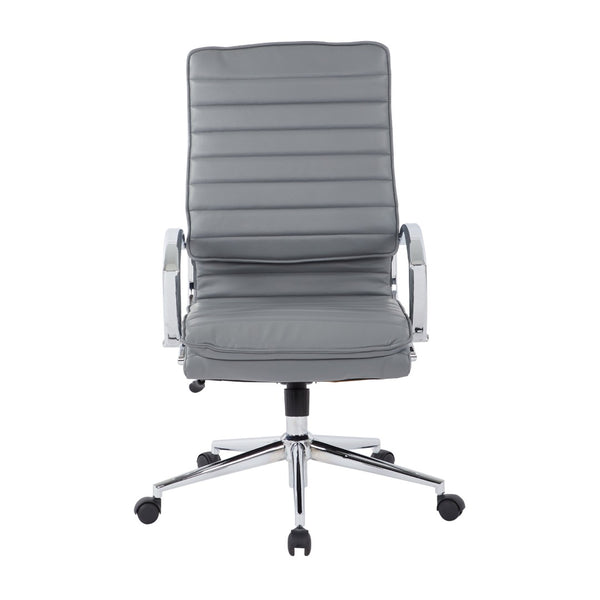 OSP Home Furnishings High Back Executive Office Chair with Faux Leather Upholstery Lumbar Support Chrome Arms Charcoal SPX23590C-U42