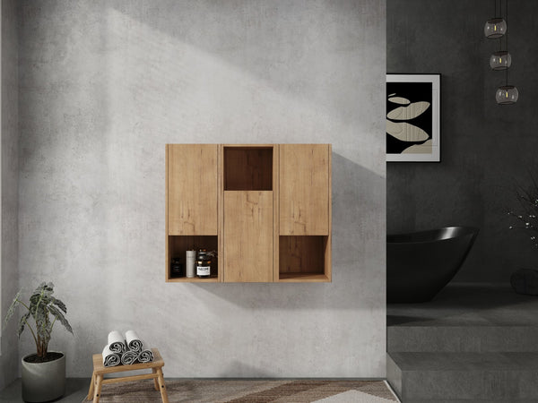 English Elm 36" Bathroom Side Cabinet - Stylish Wall-Mounted Storage, Soft-Close Doors & Durable Imitative Oak Finish W999S00374
