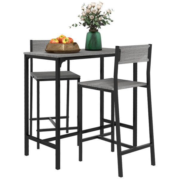 English Elm HOMCOM Industrial 3-Piece Bar Table Set for 2, Space-Saving Counter Height Dining with Stools W2225P200599