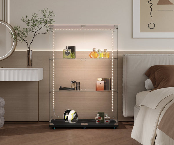 English Elm Tempered Glass Display Cabinet With Smart Bluetooth Led Lighting & Secure Lock For Modern Spaces W3155P268180-GIGA