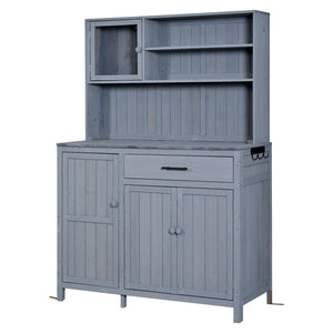 English Elm (with Hutch) Topamx Solid Fir Potting Bench Patio Workstation Spice Rack Drawer Gray N717P404330E