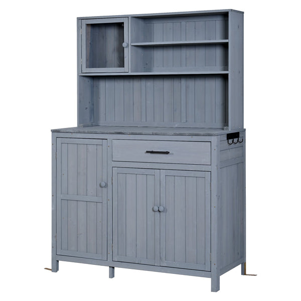 English Elm (with Hutch) Topamx Solid Fir Potting Bench Patio Workstation Spice Rack Drawer Gray N717P404330E