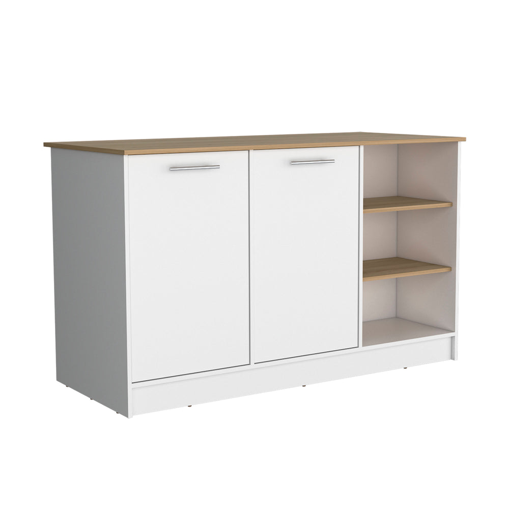 English Elm Ginger Kitchen Island With Open Shelves And Cabinets - Perfect For Meal Prep And Stylish Dining Space B070S00310