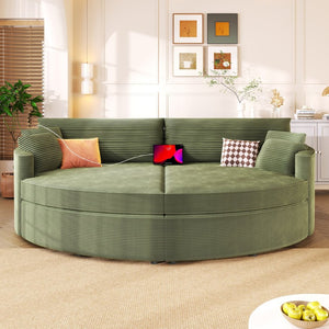 English Elm Oversized Double Chaise Lounge Sofa Bed With Usb Ports, Plush Comfort & Removable Pillows In Green N719S002160F-GIGA