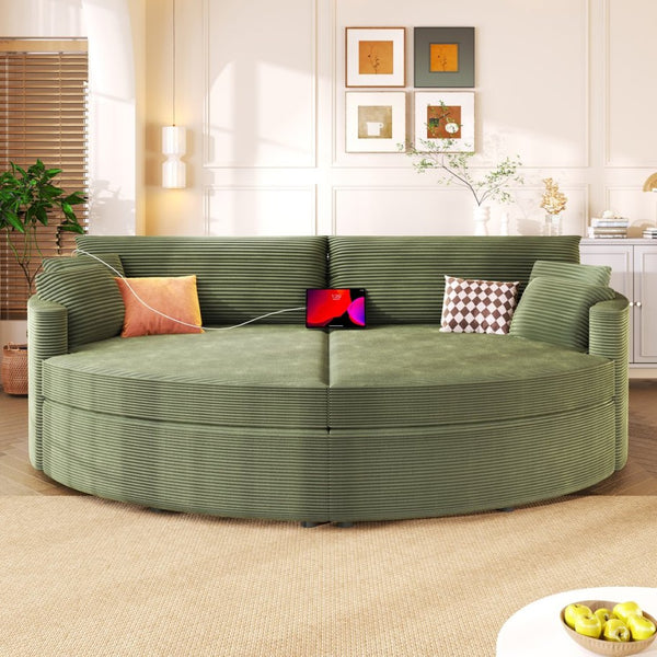 English Elm Oversized Double Chaise Lounge Sofa Bed With Usb Ports, Plush Comfort & Removable Pillows In Green N719S002160F-GIGA