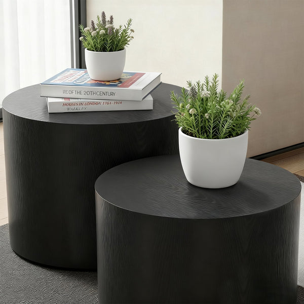 English Elm Nesting Round Coffee Tables Set of 2 Mdf Modern Matte Black for Small Living Spaces W3204P390985