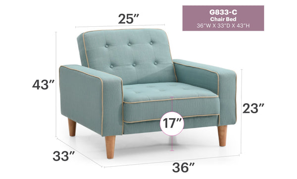 English Elm Contemporary PU Track Arm Chair Bed with Sleek Arms, Space-Saving Convertible Design and Easy Assembly Teal 34 L x 17 W x 12 H B078S00473