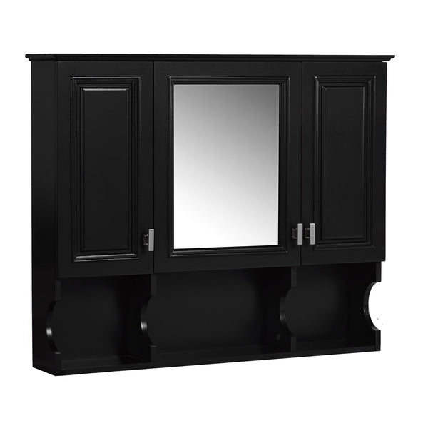 English Elm 35'' Modern Wall-Mounted Medicine Cabinet with Mirror, Hidden Storage and Open Shelves for Bath Black N710P209443B